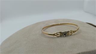 White Stone Gold-Stone Bracelet 14K Yellow Gold 6.68g